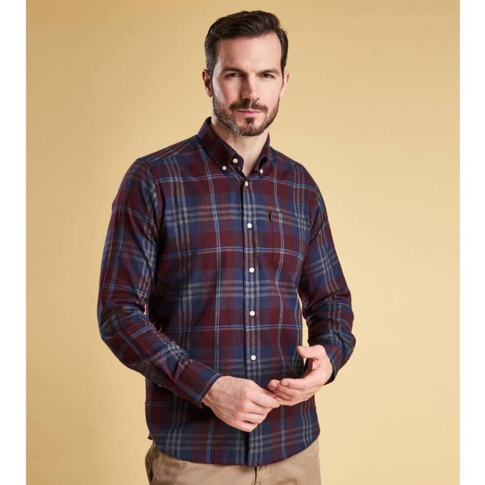 Barbour Men’s Stapleton Plaid Button Down in Merlot LARGE